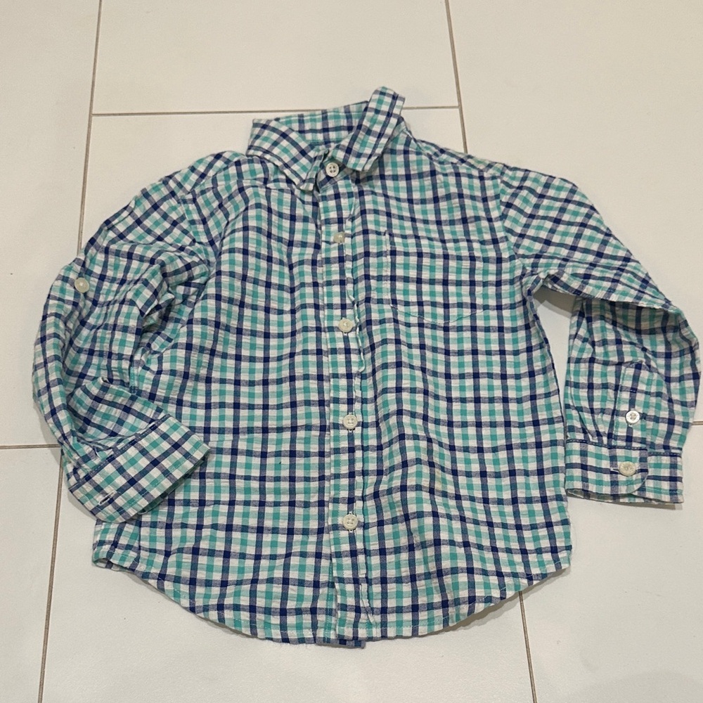 Janie and Jack Blue and white Plaid Button Down Shirt 2T